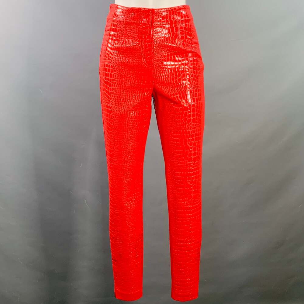ROTATE Size 2 Jeanine Red Faux Leather Croc Embossed Tapered Casual Pants